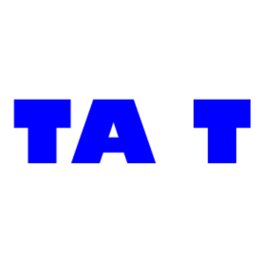 TA T Logo set in Gill Sans Ultrabold font and coloured in bright blue on a transparent background.